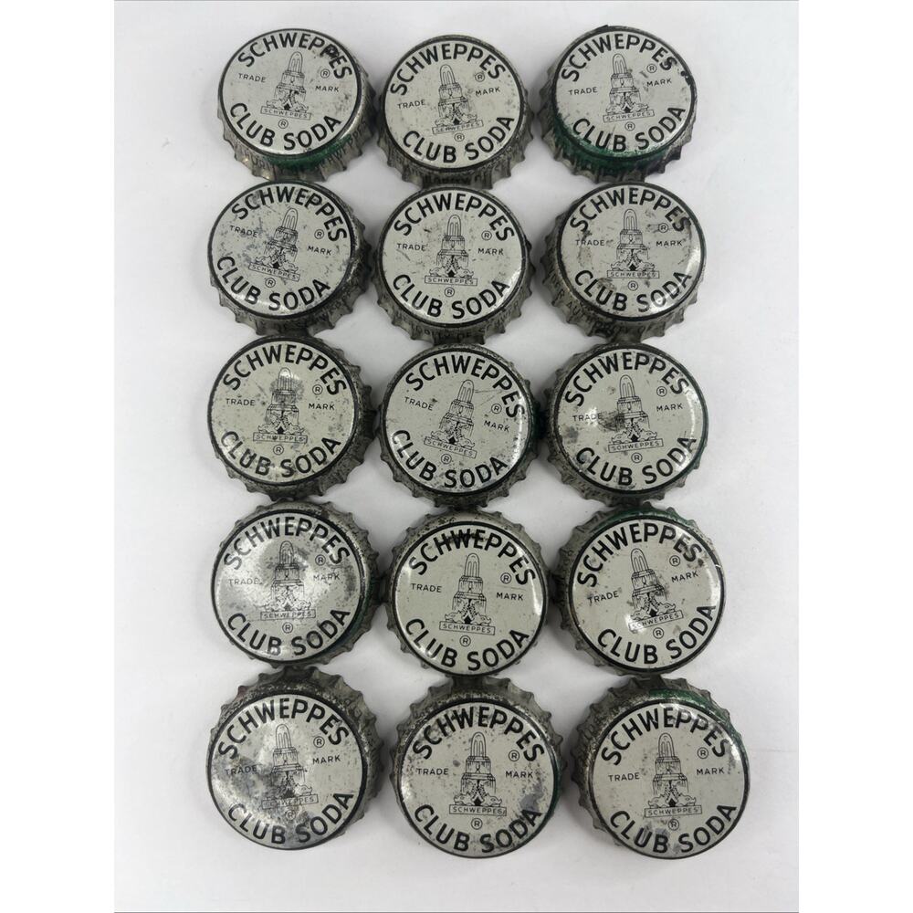 15 Rare Vintage Schweppes Club Soda Cork Lined Bottle Cap Crown